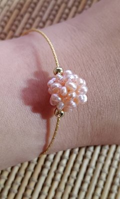 【珍藏翡翠】天然粉橘珍珠手環~隨意扣手作設計
