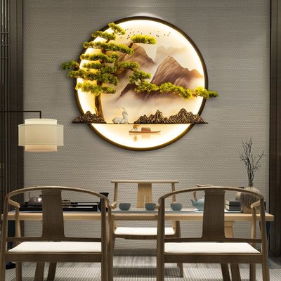 特賣-新中式迎客松裝飾壁畫茶室壁掛玄關畫山水客廳沙發電視背景墻立體