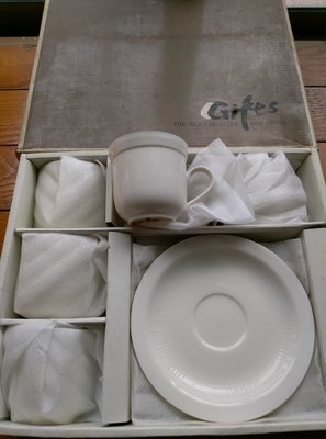 全新 早期 日本 NAKAMURA 白瓷咖啡杯盤組(5個杯子+5個盤子)