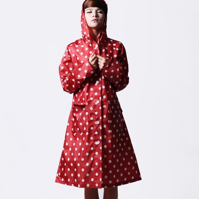 現貨機車雨衣時尚新款日韓系列輕薄中長圓點波點防曬風衣式雨衣防水防風雨披