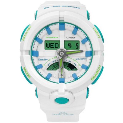 G-SHOCK 指針數位雙顯橡膠手錶(GA-500WG-7A)-白綠色/52mm