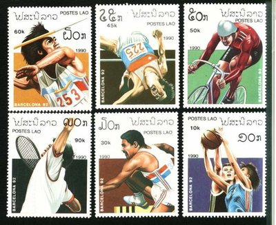 (8 _ 8)~-柬埔寨郵票---1990年---奧運各種項目--- 6 全---吉26-F283---外拍--雙僅一套