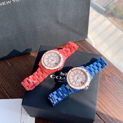 【King女王代購】 COACH 新款女士陶瓷手錶 紅色/藍色錶帶 新穎獨特