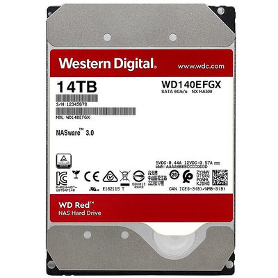 WD西部數據紅盤PLUS 14T機械硬碟WD140EFGX網絡伺服器nas硬碟512m