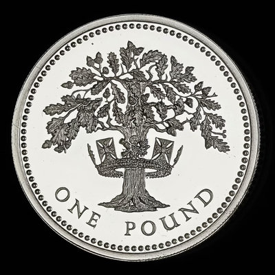 英國1鎊皇冠橡樹精制銀幣1987年1英鎊