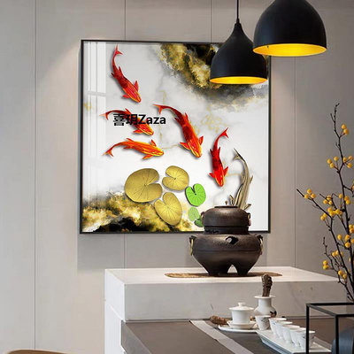 新品新中式太極魚八卦鯉魚裝飾畫玄關餐廳壁畫禪意雙魚招財背景墻掛畫