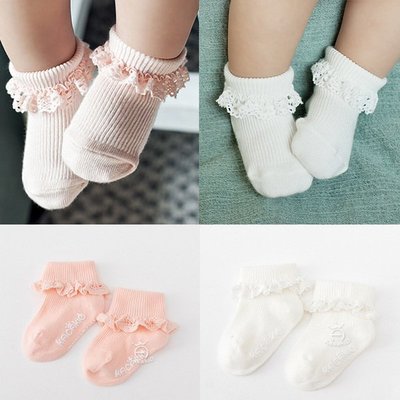 ＊愛漂漂＊【W013】反折蕾絲荷葉邊羅紋公主襪 嬰兒寶寶襪子/兒童襪 防滑短襪