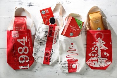 耶誕好禮~含運費688元~STARBUCKS日本星巴克咖啡2015耶誕新年"節慶圖騰"紅色白色帆布禮物袋-3款可選
