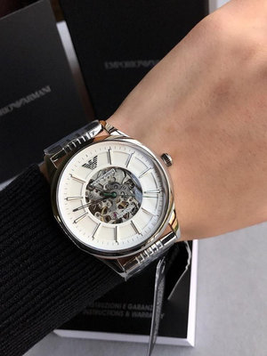 ＂手錶＂Armani阿瑪尼全自動機械手表商務鋼帶防水鏤空時尚男士腕表AR1945