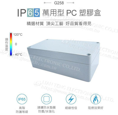 『聯騰．堃喬』Gainta G258 160 x 80 x 55mm 萬用型 IP65 防塵防水 PC 塑膠盒 操作溫度 - 40℃ 至 120℃