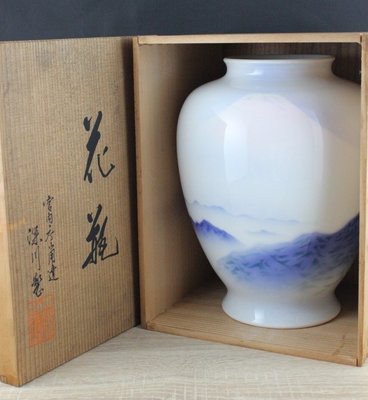 日本深川製磁官窯染付花瓶富士山圖案木盒裝1800937 | Yahoo奇摩拍賣