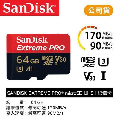 【eYe攝影】公司貨 SanDisk Extreme PRO 64G microSD TF 170M 4K A2 記憶卡