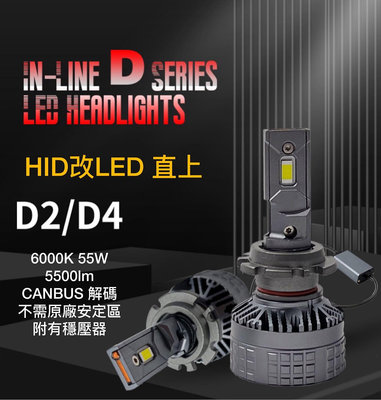 ［晴天］HID 改LED 直上 D2S D2R D4S D4R 白光 55W canbus 解碼 汽車大燈