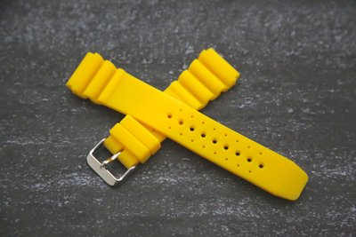 20mm超值高質感黃色蛇腹式矽膠錶帶替代原廠搶錢貴貨citizen,seiko潛水錶帶