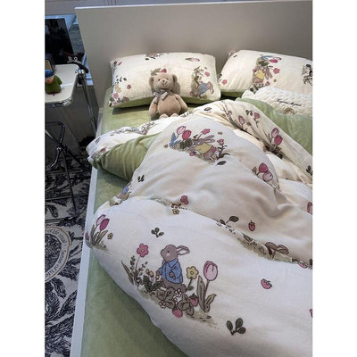 秋冬季少女花卉床組 床四件組 厚保暖牛奶絨床組 床單 床罩 單人雙人 大床組 床組 被單 珊瑚絨 床