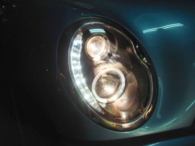 小亞車燈╠ 全新外銷版BMW MINI ONE COOPER S 黑框 R8 燈眉 魚眼 大燈