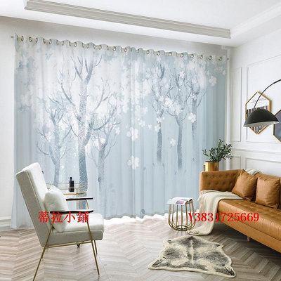 新品窗簾定制新款窗簾北歐簡約風樹葉綠植物小清新自然客廳臥室飄窗紗