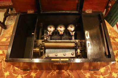 【家與收藏】特價極品珍藏歐洲百年古董法國19世紀手搖式古董大尺寸音樂盒(稀有鐘鈴款)