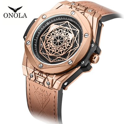 【潮裡潮氣】ONOLA抖音直播爆款時尚潮流防水石英表個性男士手錶日本機芯ON3810
