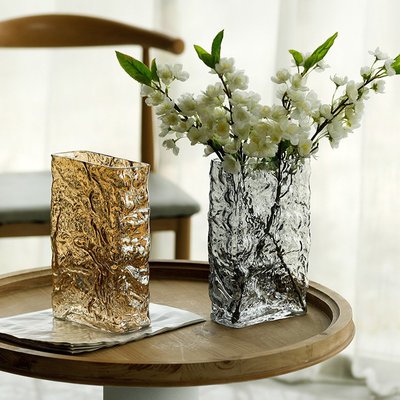 漫友擺件 芬蘭冰川花瓶北歐簡約透明玻璃鮮花水養裝飾花器輕奢餐桌插花擺件