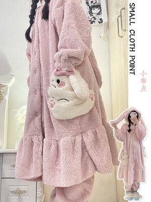 促銷打折 軟萌珊瑚絨睡衣女秋冬季睡袍長款甜美可愛兔子法蘭絨家熱銷