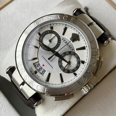 VERSACE Aion 銀白色錶盤 棕色皮革錶帶 石英 雙眼計時 男士手錶 VBR010017 （VE1D01120）