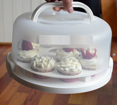 送冰袋10吋蛋糕盒 夢饗屋塑膠提盒 環保PP 生日蛋糕盒 馬芬蛋糕盒 36杯子蛋糕(白) (DH-097)