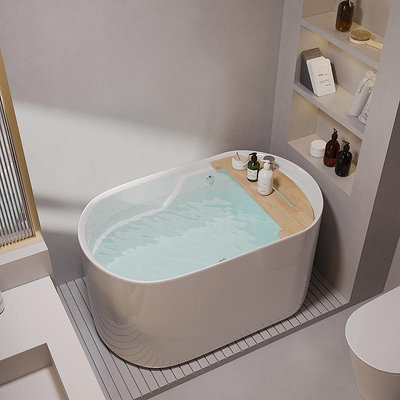 現貨 小戶型坐式日式深泡家用浴缸獨立成人泡澡可移動小型亞克力浴盆