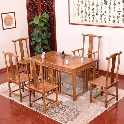 三韻紅木家具雞翅木茶桌椅組合新中式功夫茶桌小戶型茶幾泡茶桌超夯 精品
