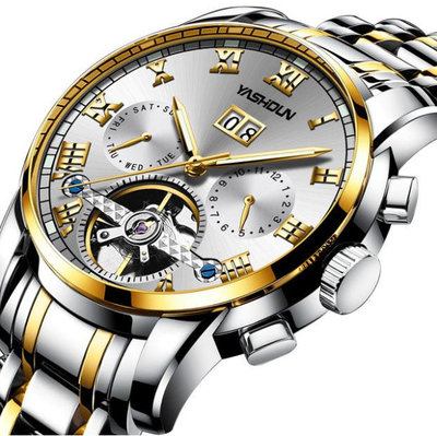 現貨男士手錶腕錶多功能銨空全自動機械手錶防水日月星辰鋼帶男錶外貿跨境手錶