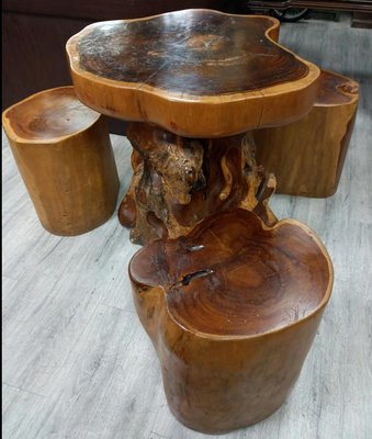 【舊藏陳年】 紅豆杉  泡茶桌   實用傢俱 一桌三椅   早期收藏  保存良好
