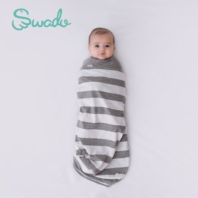 美國 Swado 全階段靜音好眠包巾(灰白條紋) M(3~6個月)