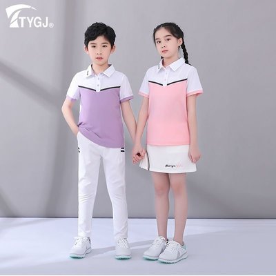 【熱賣精選】TTYGJ青少年高爾夫球衣服春夏季服裝2022新款男童女童上衣短袖T恤