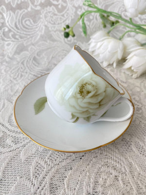 日本 大倉陶園 骨瓷白山茶花描金咖啡杯摩卡杯