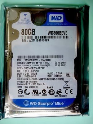 Y保固1年【小劉硬碟批發】全新 WD 2.5吋 80G 筆記型電腦硬碟/筆電硬碟, WD800BEVE,8M,IDE界面