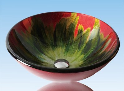 FUO衛浴:42公分 彩繪工藝 藝術強化玻璃碗公盆 (WY15053)預訂!