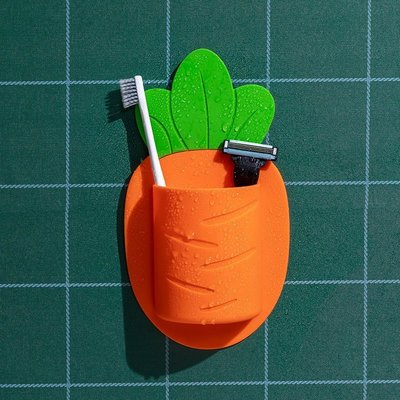 胡蘿卜墻上收納壁掛硅膠免打孔衛生間牙膏牙刷梳子創意~特價