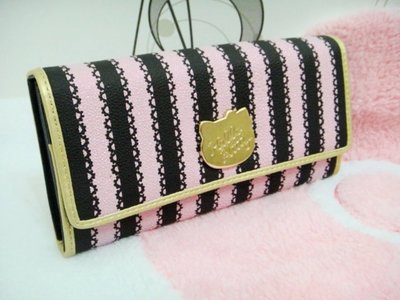 【日本正版】 Hello Kitty KT 造型金牌 蕾絲條紋長夾/皮夾 ~~粉色~~