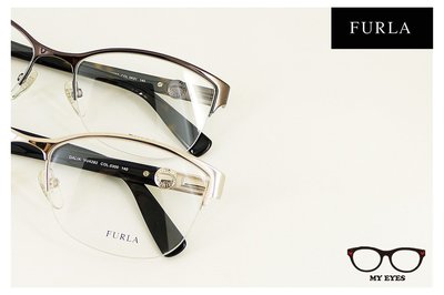 【My Eyes 瞳言瞳語】Furla 義大利品牌 亮面褐半框金屬眼鏡 大方圓造型 穩重內斂風格 (VU4282)