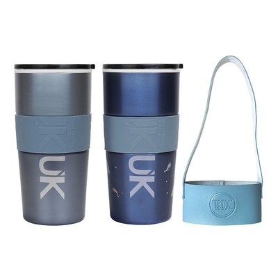 💓好市多代購/可協助售後💓 IKUK 艾可 陶瓷保溫隨行杯 600毫升+皮革提瓶套 X 2入組 天峰藍 + 星際藍