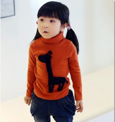 【子供の部屋】韓版 立體 長頸鹿 高領 保暖 內刷毛 兒童 上衣 高領衫 T恤