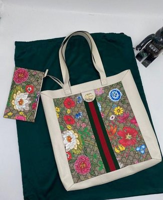 【二手】gucci 古馳新款花卉購物袋加一個小包 單肩包手提包