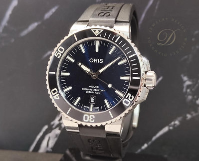 【低調的奢華】ORIS 歐力士 AQUIS 時間之海 藍色面盤 大錶徑43.5mm 黑色陶瓷錶圈~原廠盒單