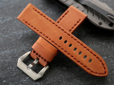 hamilton的新衣德國軍錶vintage冒險風格鉚釘22mm直身~棕色~真皮錶帶banda製作