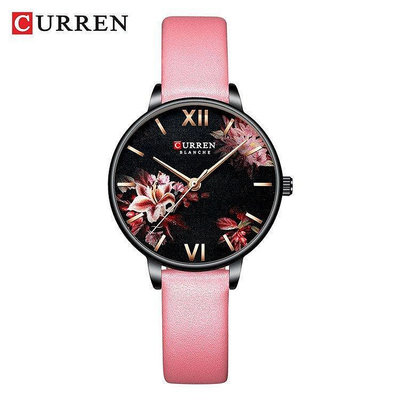 CURREN/卡瑞恩新款9059女士皮帶手錶外貿簡約手錶花朵