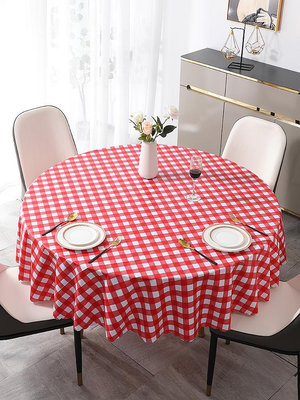 桌墊 桌布 新年氛圍感桌布防水防油防燙PVC紅色餐桌布ins風大圓桌布格子簡約