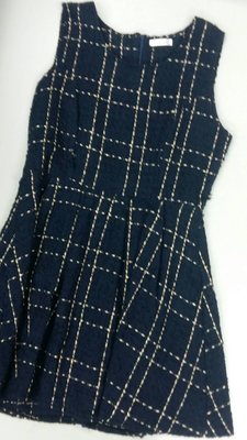 小香風深藍色圓領無袖棉質洋裝連身裙 (121)
