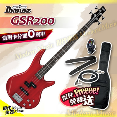 【現代樂器】現貨！Ibanez 電貝斯 GSR200 紅色木紋款 送琴袋配件 入門優質BASS GSR-200 公司貨