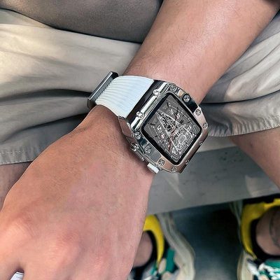 男款RM改裝錶帶 適用 Apple Watch錶帶 S9 8 7 6 SE 5 4代金屬錶帶 44mm/45mm 保護殼