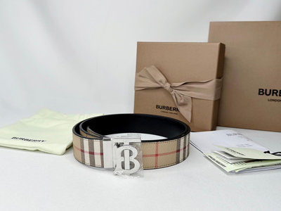 BURBERRY TB經典格紋皮革雙面皮帶